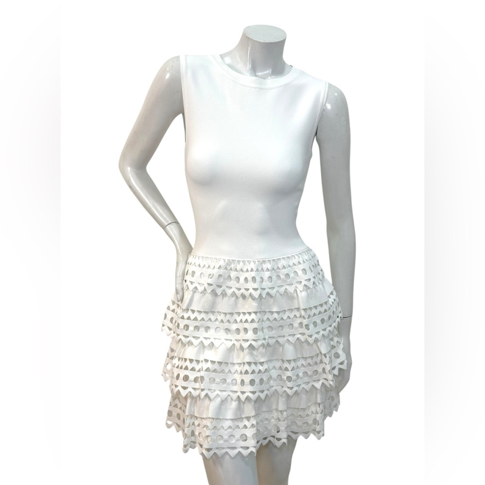 Alaïa White Laser-Cut Ruffle Mini Dress FR 38 Italy $5460 Retail NWT